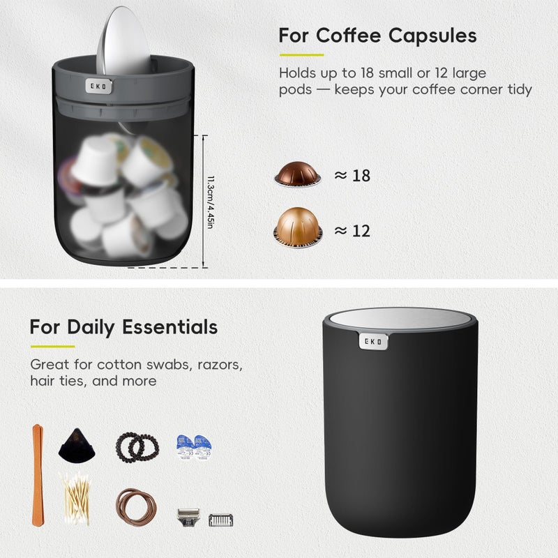 EKO Fandy 0.58 Gal/2.2L Mini Trash Can with Lid, Swing-Top Desktop Trash Can for Bathroom, Countertop, Vanity, Desk or Office, Small Garbage Bin (Black) - Image 3